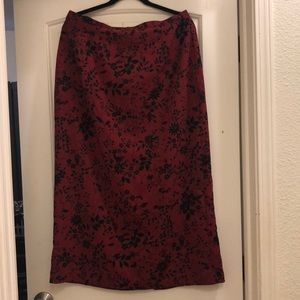 Red Gothic Floral Midi Skirt